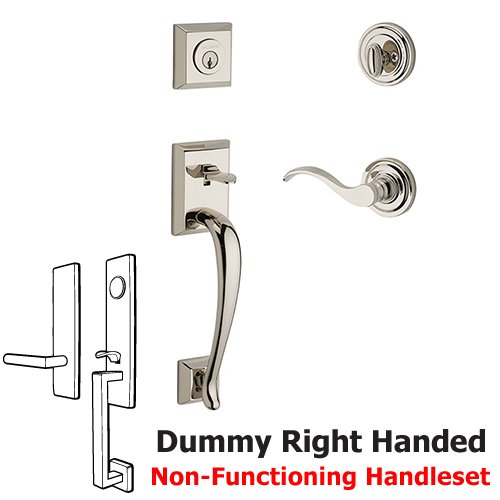 Baldwin Right Handed Full Dummy Napa Handleset with Curve Door Lever with Traditional Round Rose in Polished Nickel