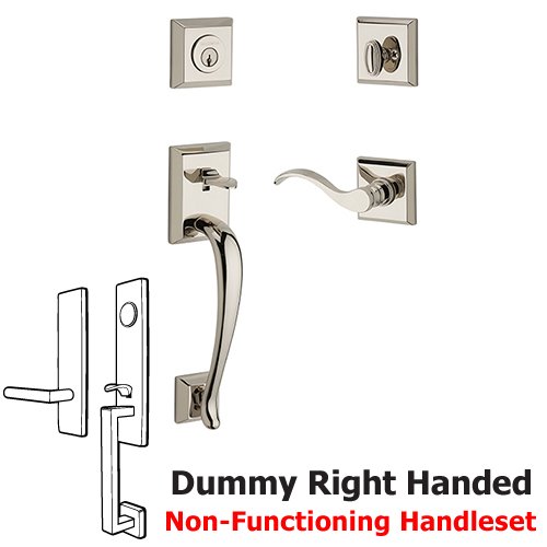 Baldwin Right Handed Full Dummy Napa Handleset with Curve Door Lever with Traditional Square Rose in Polished Nickel