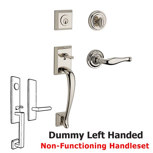 Baldwin Left Handed Full Dummy Napa Handleset with Decorative Door Lever with Traditional Round Rose in Polished Nickel
