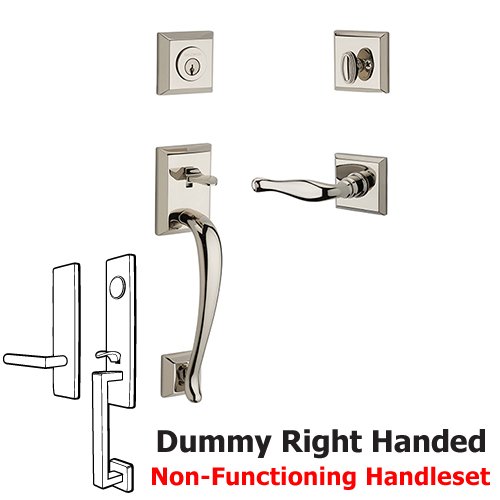 Baldwin Right Handed Full Dummy Napa Handleset with Decorative Door Lever with Traditional Square Rose in Polished Nickel