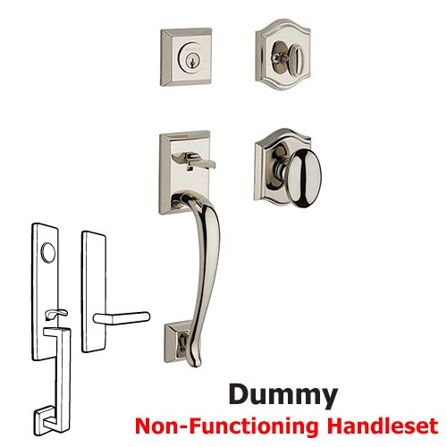 Baldwin Full Dummy Napa Handleset with Ellipse Door Knob with Traditional Arch Rose in Polished Nickel