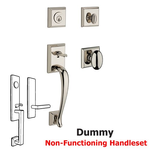 Baldwin Full Dummy Napa Handleset with Ellipse Door Knob with Traditional Square Rose in Polished Nickel