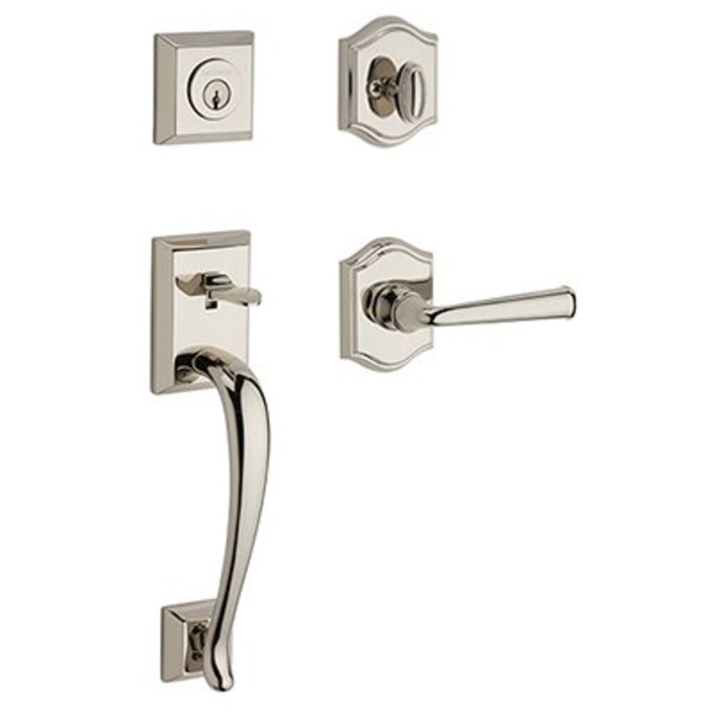 Baldwin Left Handed Full Dummy Napa Handleset with Federal Door Lever with Traditional Arch Rose in Polished Nickel