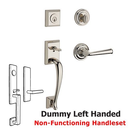 Baldwin Left Handed Full Dummy Napa Handleset with Federal Door Lever with Traditional Round Rose in Polished Nickel
