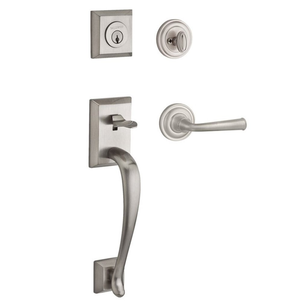 Baldwin Handleset with Left Handed Federal Lever and Traditional Round Rose in Satin Nickel