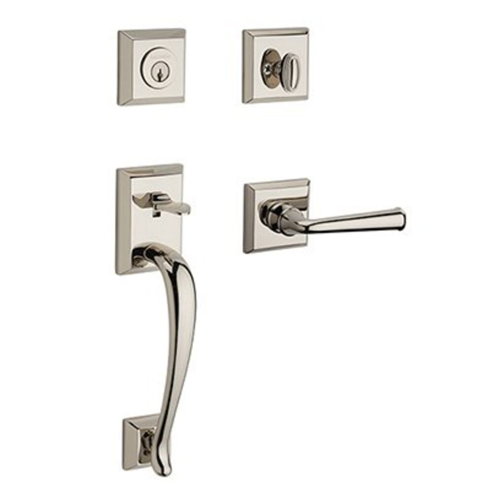 Baldwin Left Handed Full Dummy Napa Handleset with Federal Door Lever with Traditional Square Rose in Polished Nickel