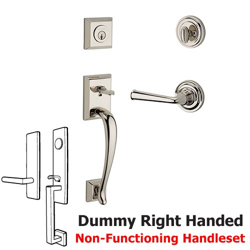 Baldwin Right Handed Full Dummy Napa Handleset with Federal Door Lever with Traditional Round Rose in Polished Nickel