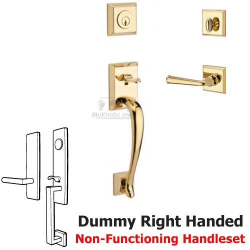 Baldwin Right Handed Full Dummy Handleset with Federal Lever in Polished Brass