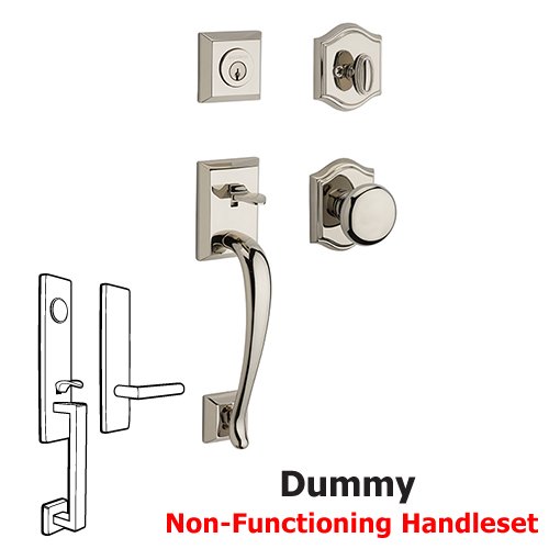 Baldwin Full Dummy Napa Handleset with Round Door Knob with Traditional Arch Rose in Polished Nickel
