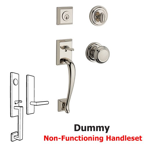 Baldwin Full Dummy Napa Handleset with Traditional Door Knob with Traditional Round Rose in Polished Nickel