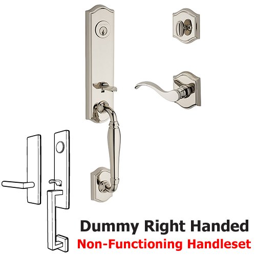 Baldwin Right Handed Full Dummy New Hampshire Handleset with Curve Door Lever with Traditional Arch Rose in Polished Nickel
