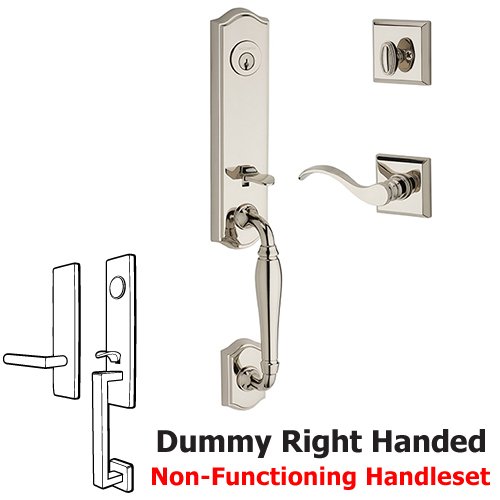 Baldwin Right Handed Full Dummy New Hampshire Handleset with Curve Door Lever with Traditional Square Rose in Polished Nickel