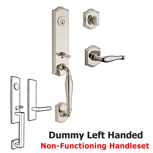 Baldwin Left Handed Full Dummy New Hampshire Handleset with Decorative Door Lever with Traditional Arch Rose in Polished Nickel