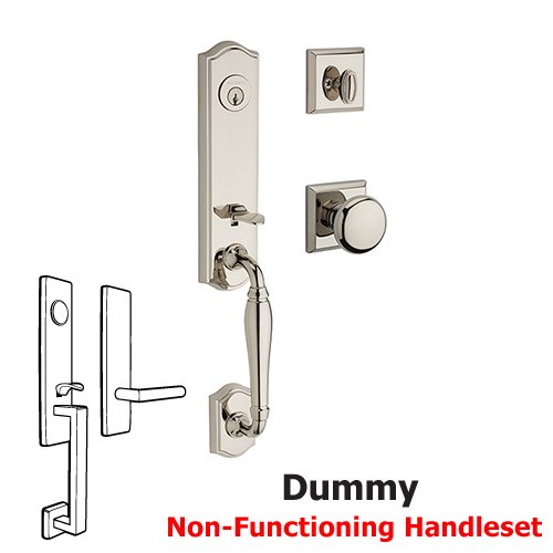 Baldwin Full Dummy New Hampshire Handleset with Round Door Knob with Traditional Square Rose in Polished Nickel