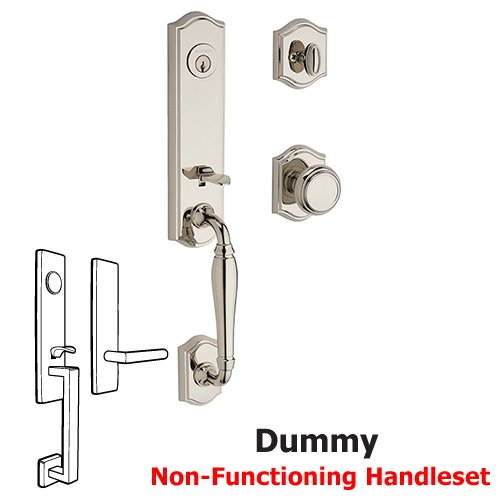Baldwin Full Dummy New Hampshire Handleset with Traditional Door Knob with Traditional Arch Rose in Polished Nickel