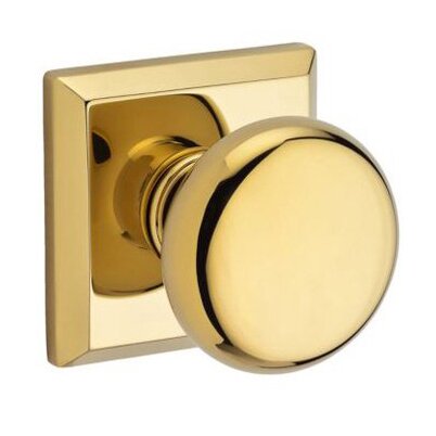 Baldwin Full Dummy Door Knob with Traditional Square Rose in Polished Brass