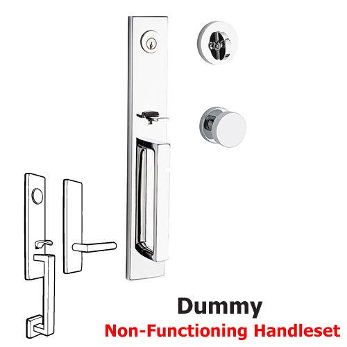Baldwin Full Dummy Santa Cruz Handleset with Contemporary Door Knob with Contemporary Round Rose in Polished Chrome