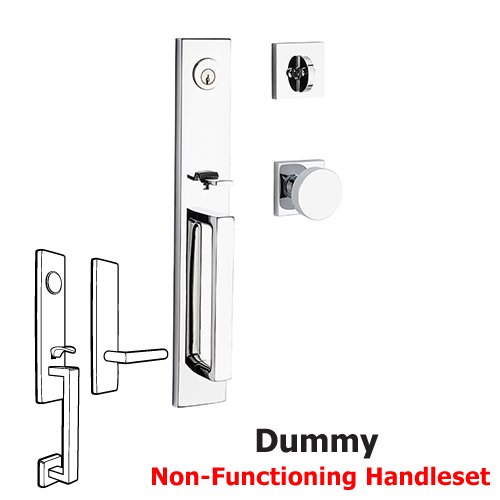 Baldwin Full Dummy Santa Cruz Handleset with Contemporary Door Knob with Contemporary Square Rose in Polished Chrome
