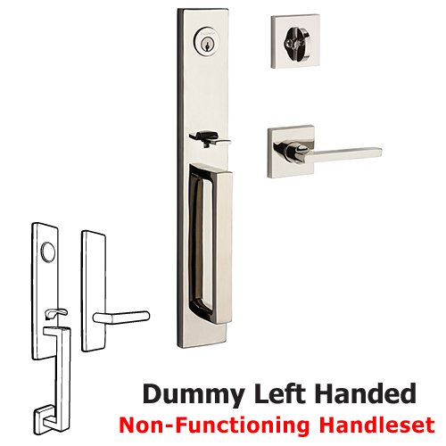 Baldwin Left Handed Full Dummy Santa Cruz Handleset with Square Door Lever with Contemporary Square Rose in Polished Nickel