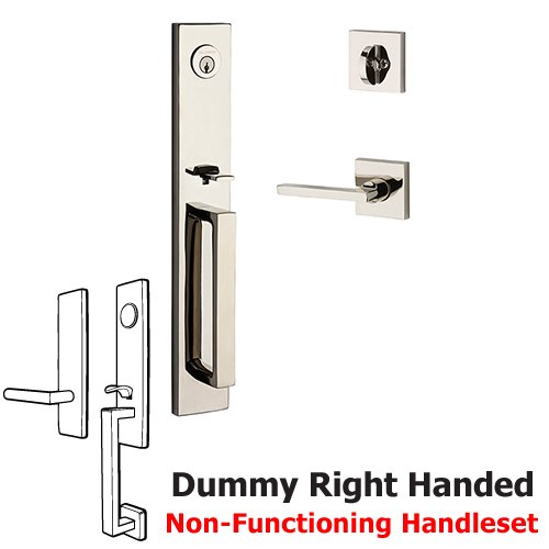 Baldwin Right Handed Full Dummy Santa Cruz Handleset with Square Door Lever with Contemporary Square Rose in Polished Nickel