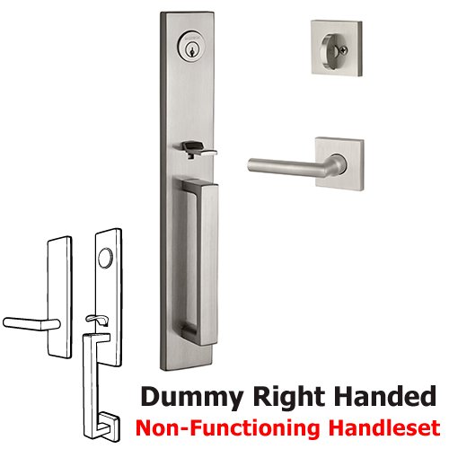 Baldwin Right Handed Full Dummy Santa Cruz Handleset with Tube Door Lever with Contemporary Square Rose in Satin Nickel