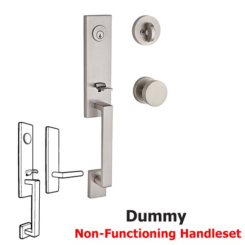 Baldwin Full Dummy Seattle Handleset with Contemporary Door Knob with Contemporary Round Rose in Satin Nickel
