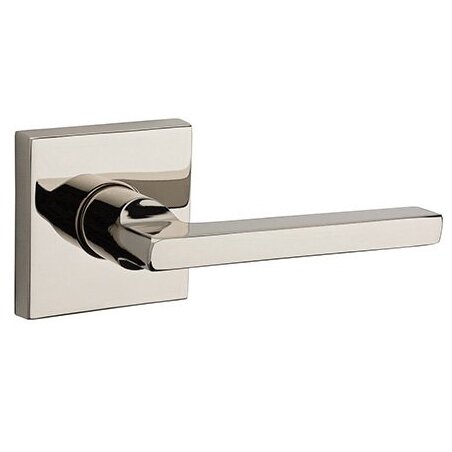 Baldwin Right Handed Full Dummy Square Door Lever with Contemporary Square Rose in Polished Nickel