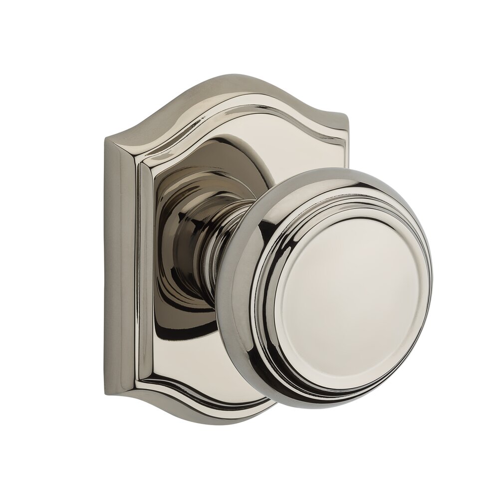 Baldwin Full Dummy Door Knob with Arch Rose in Lifetime Pvd Polished Nickel