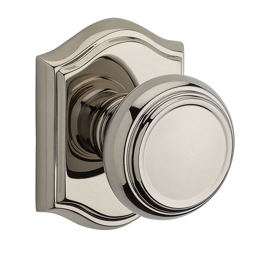 Baldwin Full Dummy Traditional Door Knob with Traditional Arch Rose in Polished Nickel