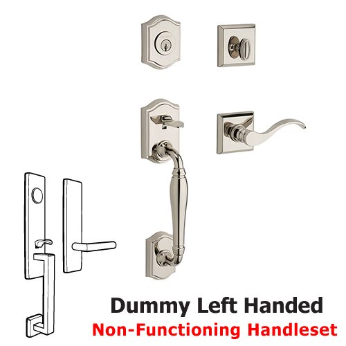 Baldwin Left Handed Full Dummy Westcliff Handleset with Curve Door Lever with Traditional Square Rose in Polished Nickel
