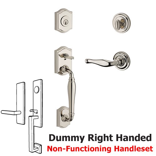 Baldwin Right Handed Full Dummy Westcliff Handleset with Decorative Door Lever with Traditional Round Rose in Polished Nickel