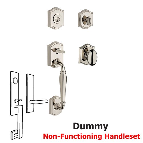 Baldwin Full Dummy Westcliff Handleset with Ellipse Door Knob with Traditional Arch Rose in Polished Nickel