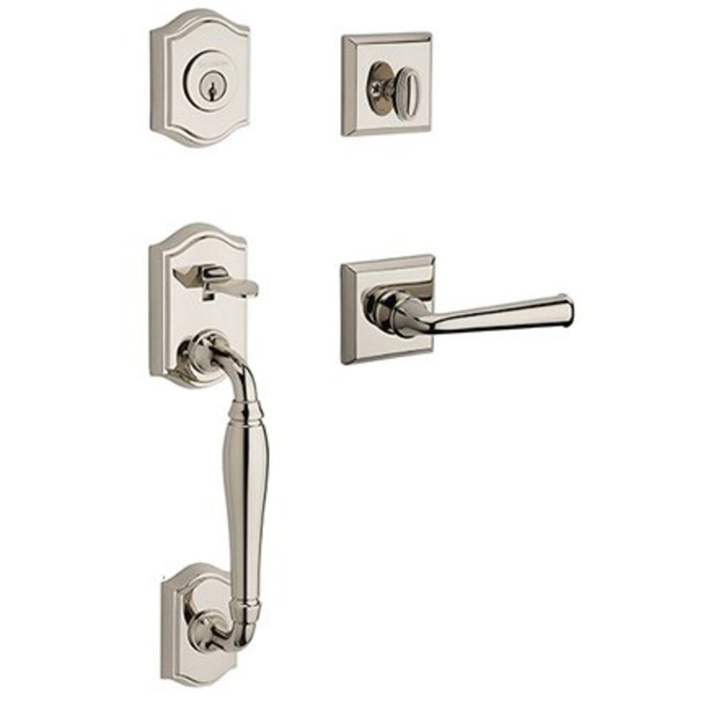 Baldwin Left Handed Full Dummy Westcliff Handleset with Federal Door Lever with Traditional Square Rose in Polished Nickel