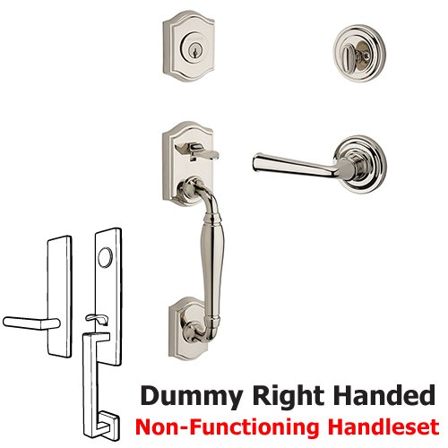 Baldwin Right Handed Full Dummy Westcliff Handleset with Federal Door Lever with Traditional Round Rose in Polished Nickel
