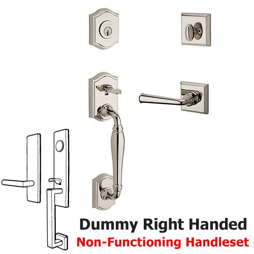 Baldwin Right Handed Full Dummy Westcliff Handleset with Federal Door Lever with Traditional Square Rose in Polished Nickel