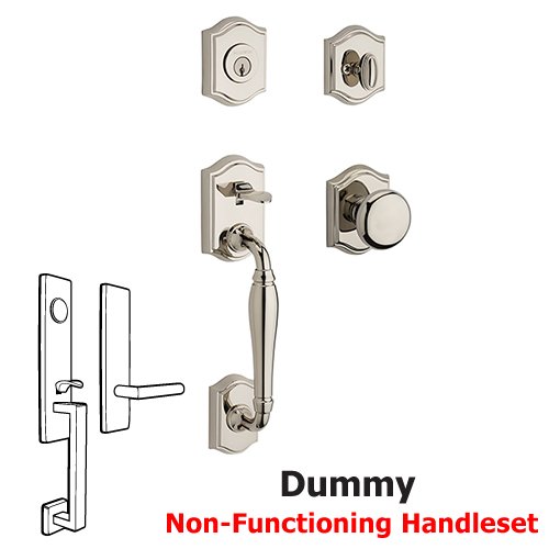 Baldwin Full Dummy Westcliff Handleset with Round Door Knob with Traditional Arch Rose in Polished Nickel