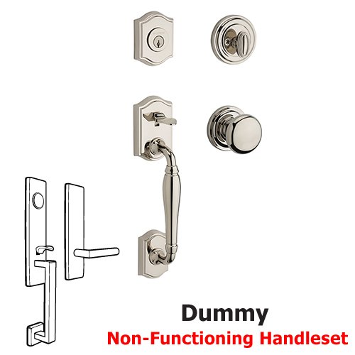 Baldwin Full Dummy Westcliff Handleset with Round Door Knob with Traditional Round Rose in Polished Nickel