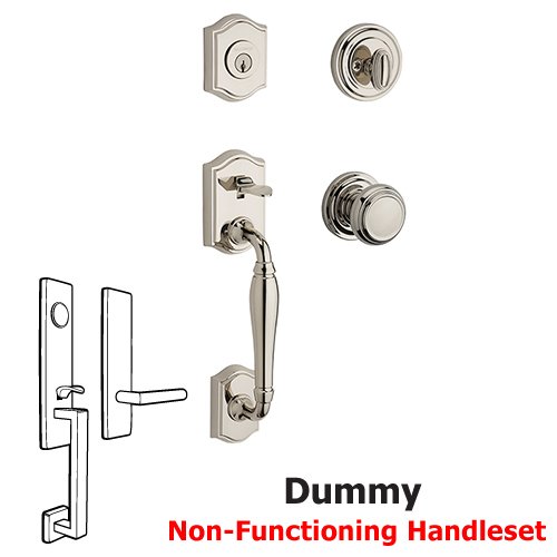 Baldwin Full Dummy Westcliff Handleset with Traditional Door Knob with Traditional Round Rose in Polished Nickel