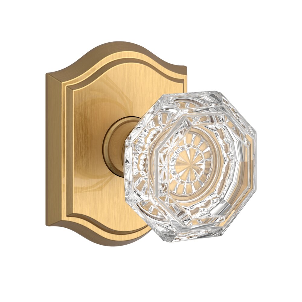 Baldwin Single Dummy Crystal Door Knob with Traditional Arch Rose in PVD Lifetime Satin Brass