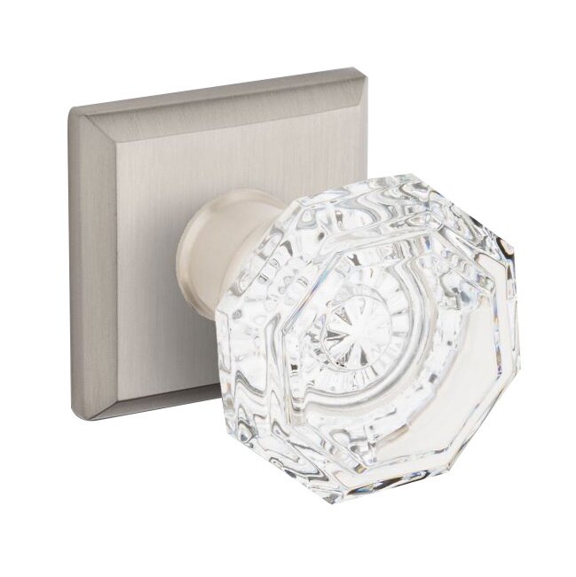 Baldwin Single Dummy Crystal Door Knob with Traditional Square Rose in Satin Nickel