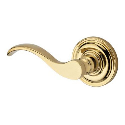 Baldwin Left Handed Single Dummy Door Lever with Traditional Round Rose in Polished Brass