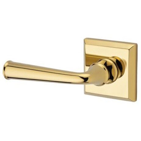 Baldwin Left Handed Single Dummy Door Lever with Traditional Square Rose in Polished Brass