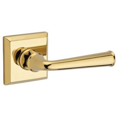 Baldwin Right Handed Single Dummy Door Lever with Traditional Square Rose in Polished Brass