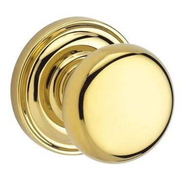 Baldwin Single Dummy Door Knob with Traditional Rose in Polished Brass