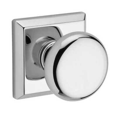 Baldwin Single Dummy Door Knob with Traditional Square Rose in Polished Chrome