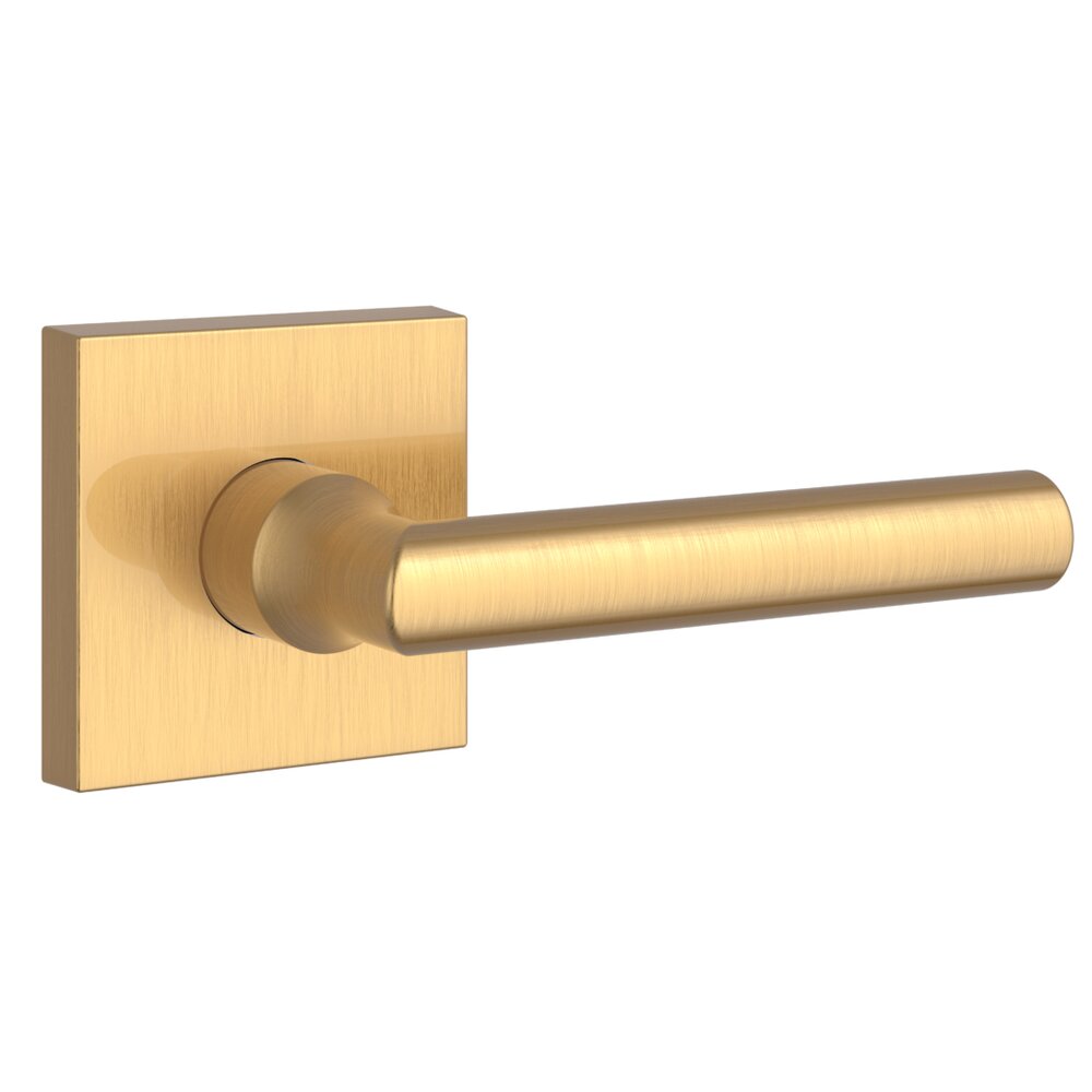 Baldwin Single Dummy Tube Door Lever with Contemporary Square Rose in PVD Lifetime Satin Brass
