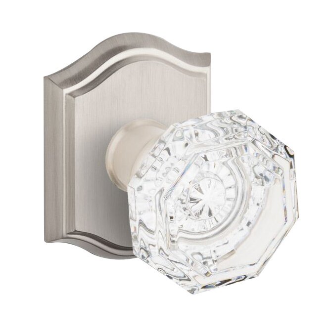 Baldwin Passage Crystal Door Knob with Traditional Arch Rose in Satin Nickel