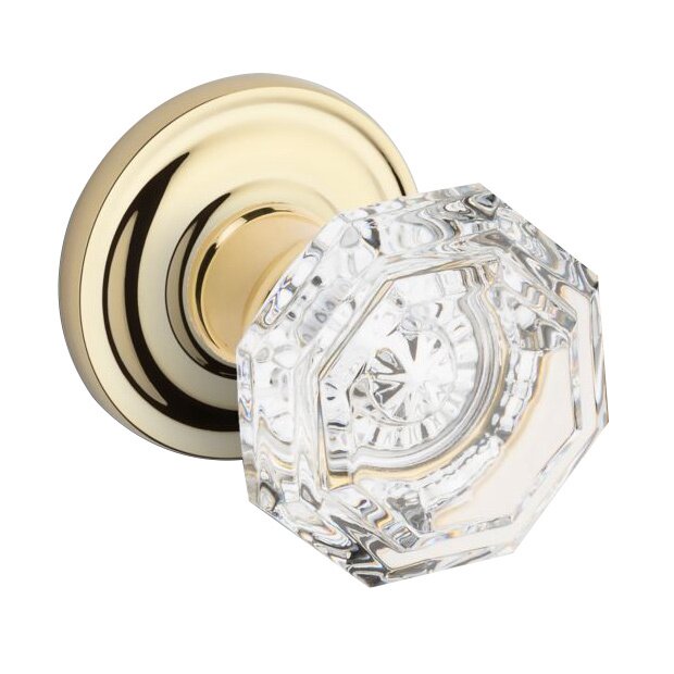 Baldwin Passage Crystal Door Knob with Traditional Round Rose in Polished Brass