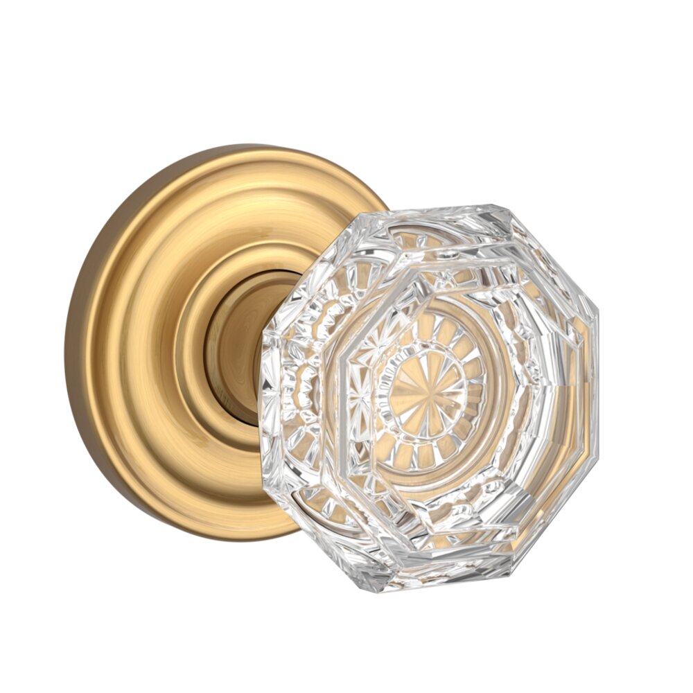 Baldwin Passage Crystal Door Knob with Traditional Round Rose in PVD Lifetime Satin Brass