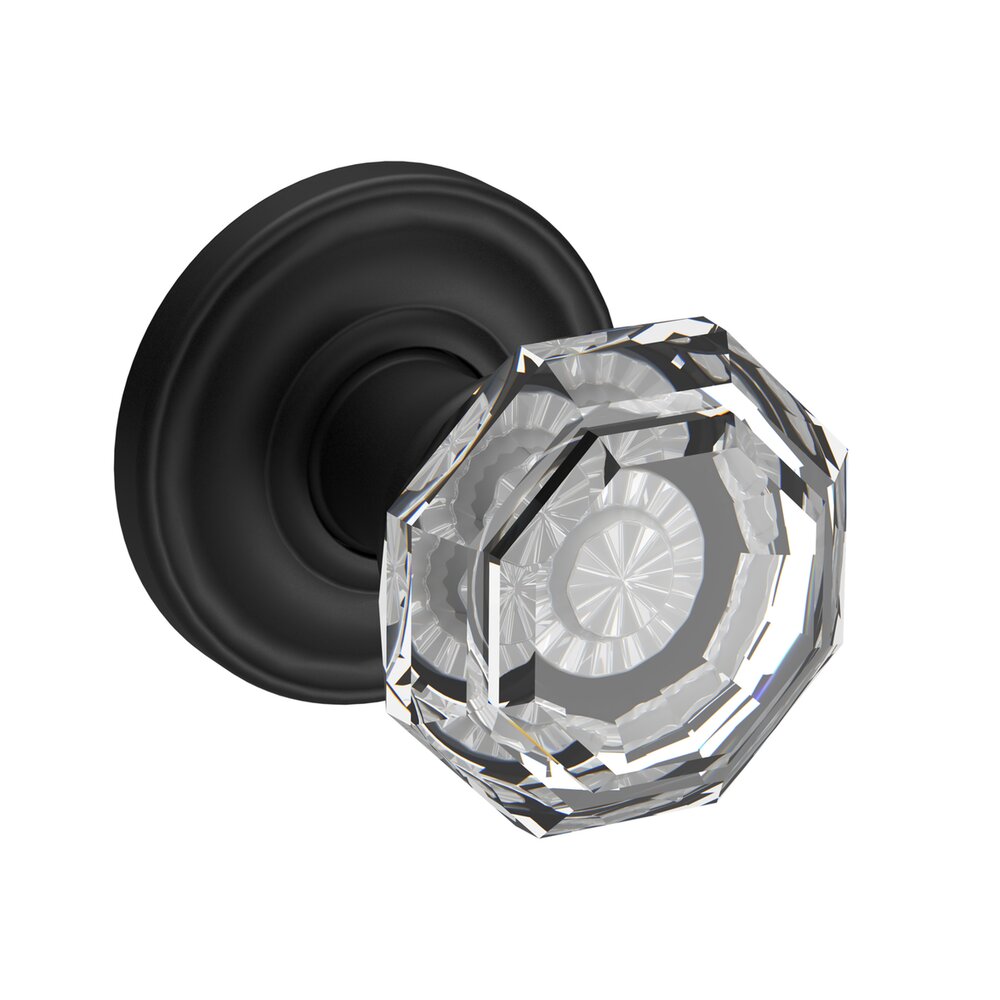 Baldwin Passage Crystal Door Knob with Traditional Round Rose in Satin Black